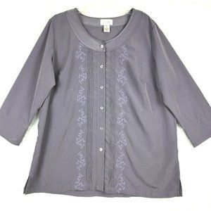Chelsea Studio Womens Shirt Button Down Purple Embroidered Floral Sheen Plus‎ 1X